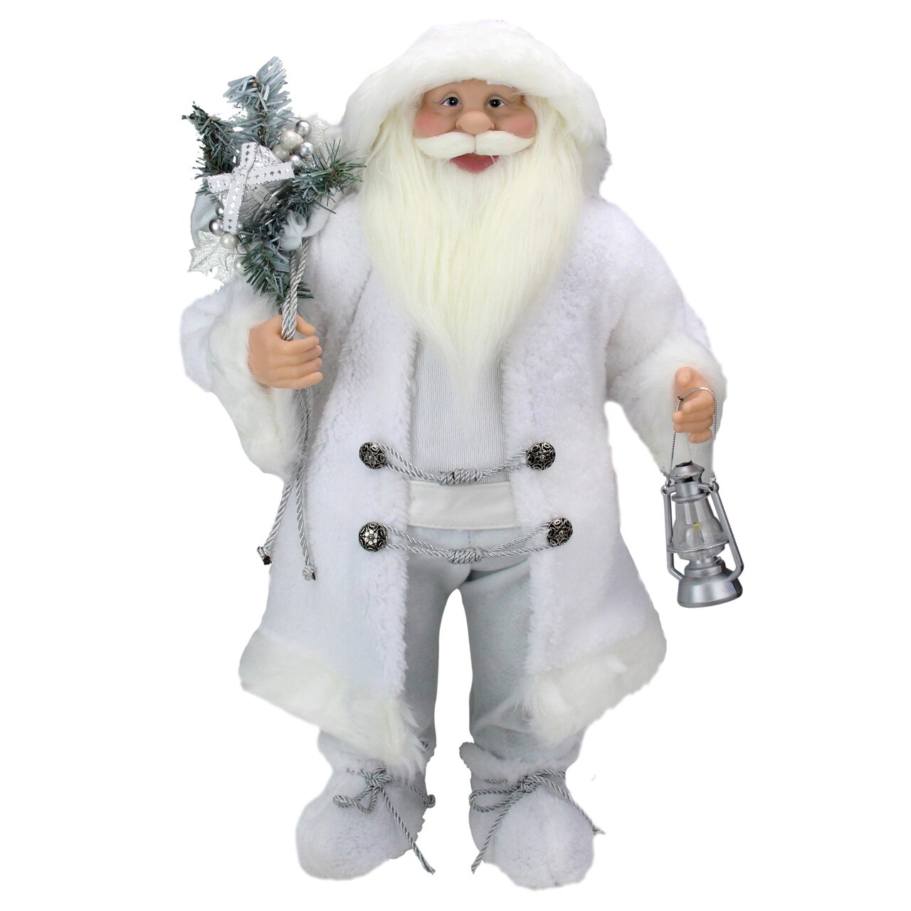 Northlight 24" White Silver Santa Claus with Lantern Christmas Figure